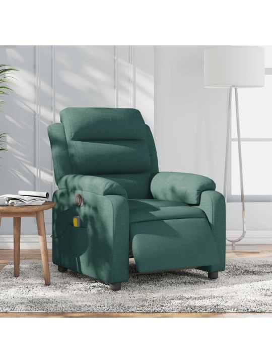 Elektrické masážní polohovací křeslo tmavě zelené textil