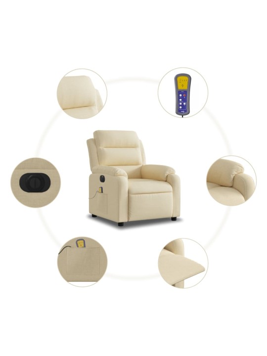 Elektrické masážní polohovací křeslo krémové textil