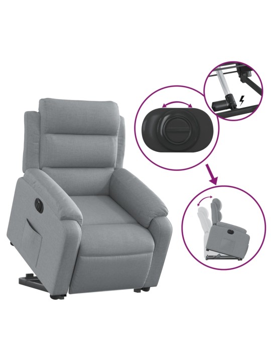 Elektrické zvedací polohovací křeslo světle šedé textil