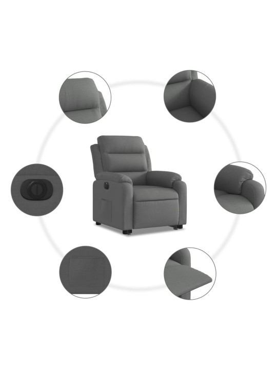 Elektrické zvedací polohovací křeslo tmavě šedé textil