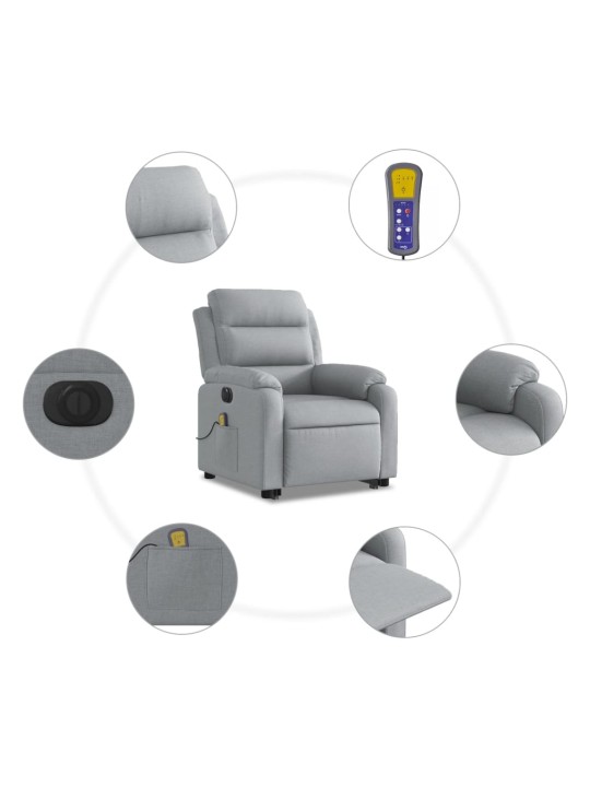Elektrické zvedací masážní polohovací křeslo světle šedé textil