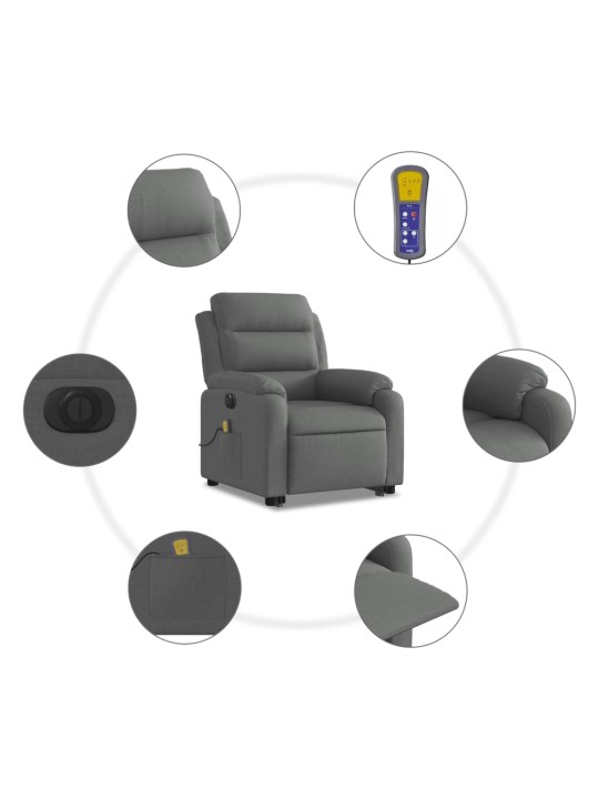 Elektrické zvedací masážní polohovací křeslo tmavě šedé textil