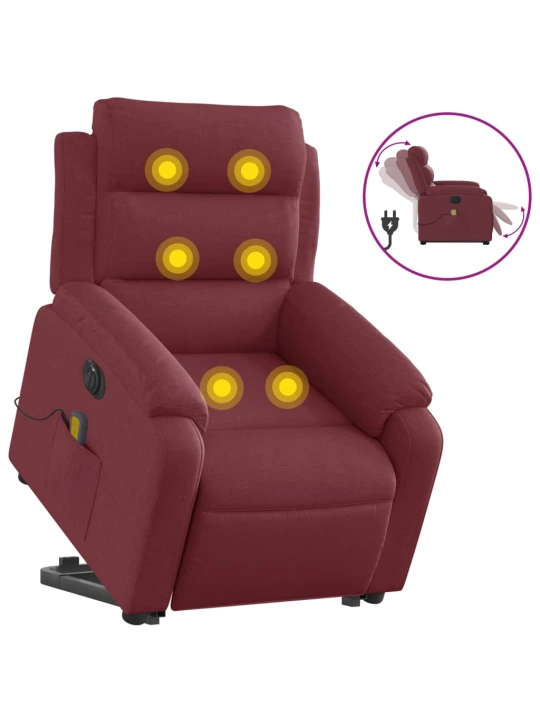 Elektrické zvedací masážní polohovací křeslo vínové textil