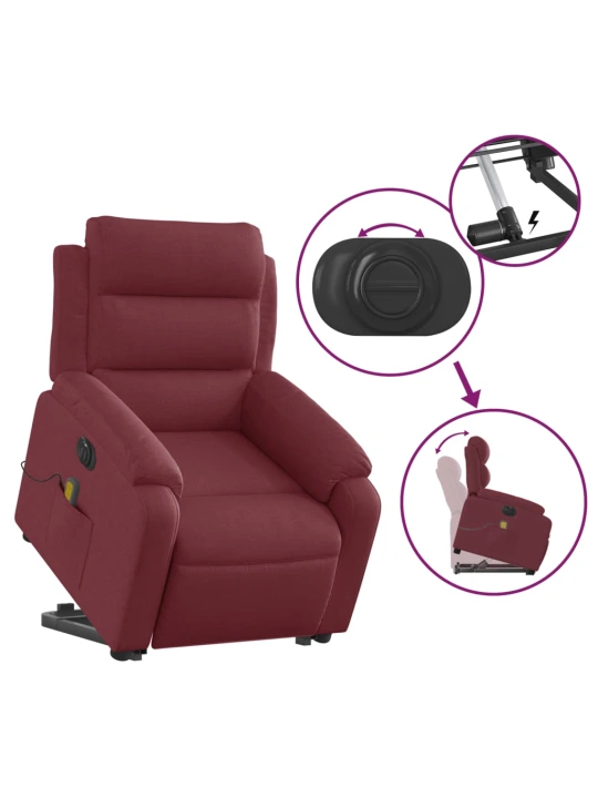 Elektrické zvedací masážní polohovací křeslo vínové textil