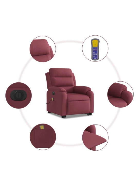 Elektrické zvedací masážní polohovací křeslo vínové textil