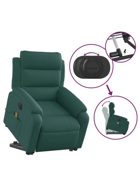 Elektrické zvedací masážní polohovací křeslo zelené textil