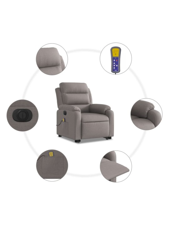 Elektrické zvedací masážní polohovací křeslo taupe textil