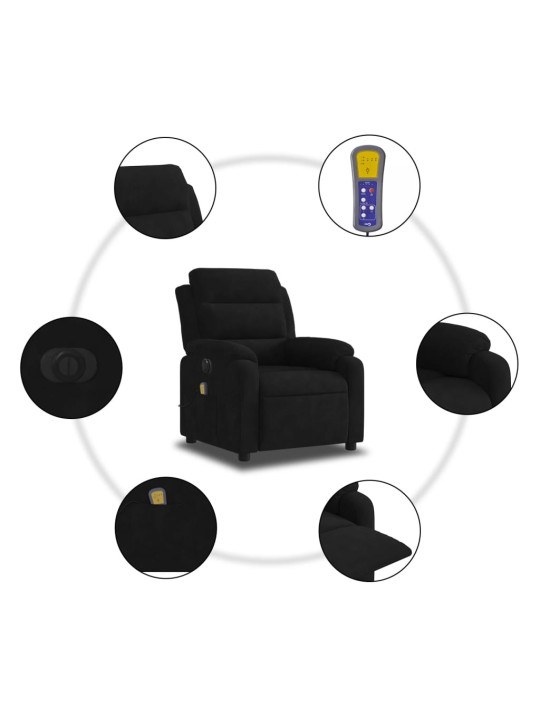 Elektrické masážní polohovací křeslo černé samet