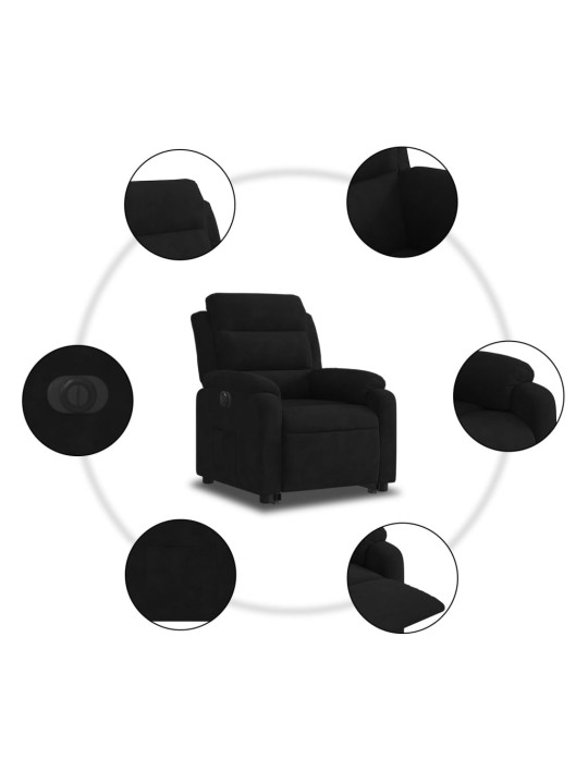 Elektrické zvedací polohovací křeslo černé samet