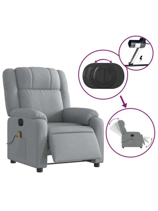 Elektrické masážní polohovací křeslo světle šedé textil