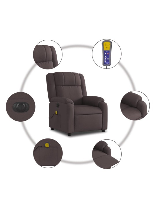 Elektrické masážní polohovací křeslo tmavě hnědé textil