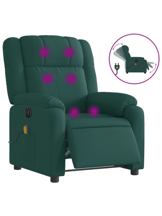 Elektrické masážní polohovací křeslo tmavě zelené textil