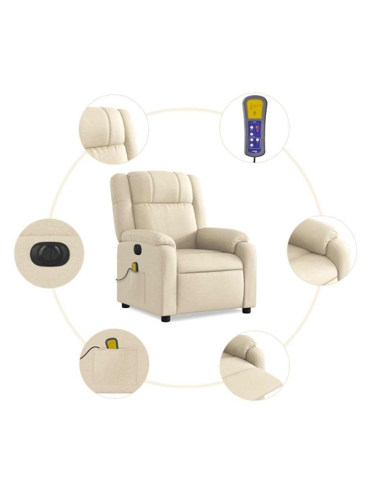 Elektrické masážní polohovací křeslo krémové textil