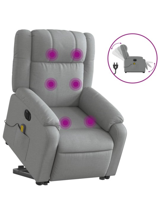 Elektrické zvedací masážní polohovací křeslo světle šedé textil