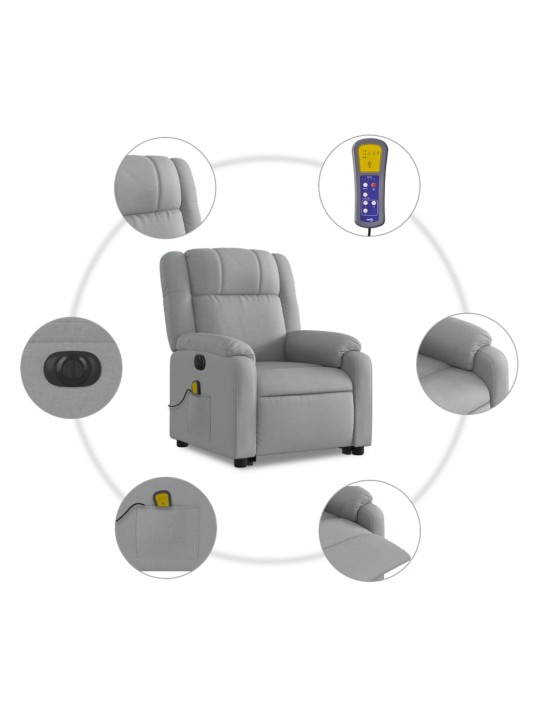 Elektrické zvedací masážní polohovací křeslo světle šedé textil