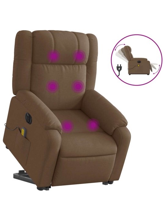 Elektrické zvedací masážní polohovací křeslo hnědé textil