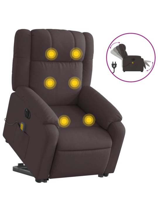 Elektrické zvedací masážní polohovací křeslo tmavě hnědé textil