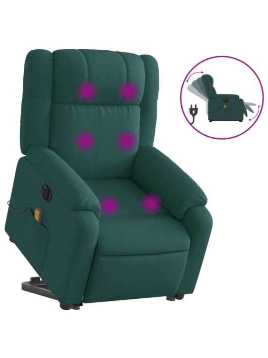 Elektrické zvedací masážní polohovací křeslo zelené textil