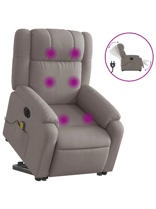 Elektrické zvedací masážní polohovací křeslo taupe textil