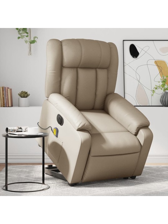 Elektrické zvedací masážní polohovací křeslo cappuccino koženka