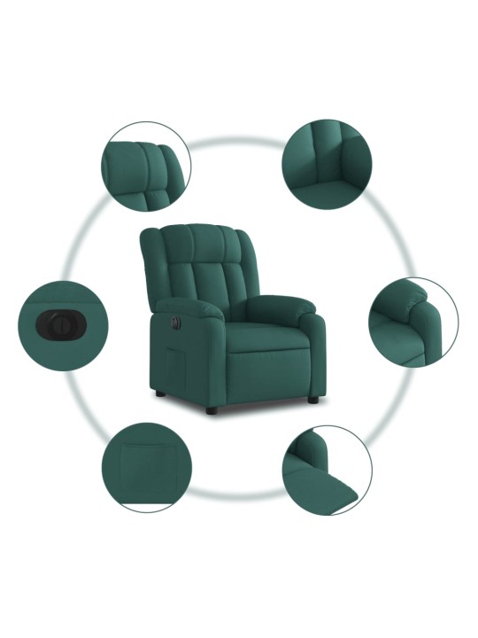 Elektrické polohovací křeslo tmavě zelené textil