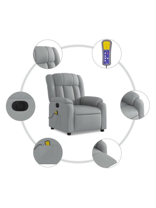 Elektrické masážní polohovací křeslo světle šedé textil