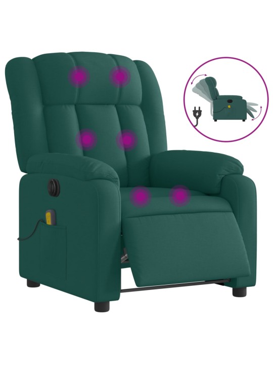 Elektrické masážní polohovací křeslo tmavě zelené textil
