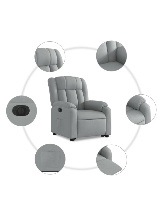 Elektrické zvedací polohovací křeslo světle šedé textil