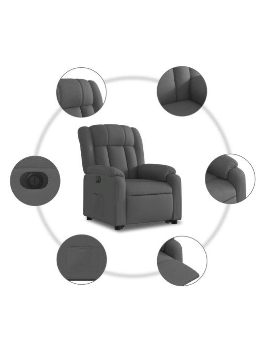 Elektrické zvedací polohovací křeslo tmavě šedé textil