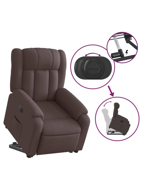 Elektrické zvedací polohovací křeslo tmavě hnědé textil