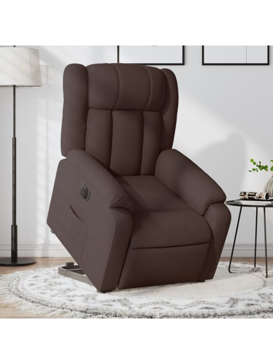Elektrické zvedací polohovací křeslo tmavě hnědé textil