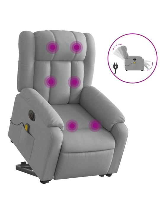 Elektrické zvedací masážní polohovací křeslo světle šedé textil
