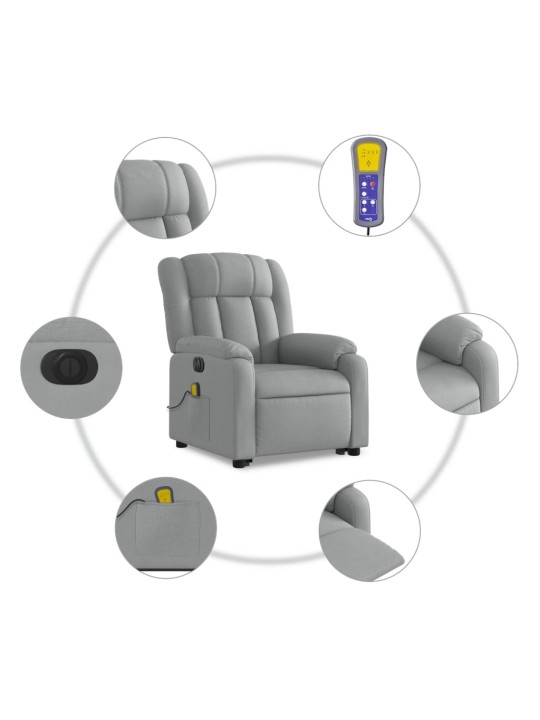 Elektrické zvedací masážní polohovací křeslo světle šedé textil