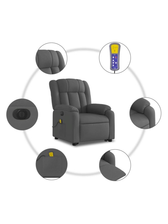 Elektrické zvedací masážní polohovací křeslo tmavě šedé textil