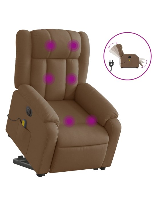 Elektrické zvedací masážní polohovací křeslo hnědé textil