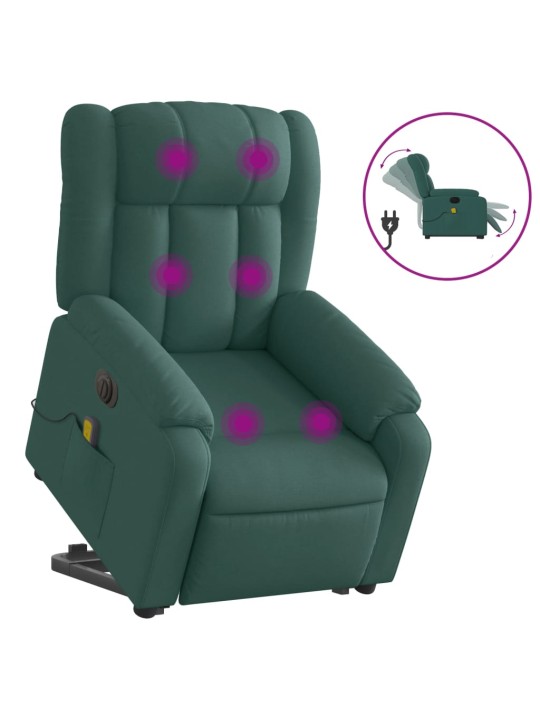 Elektrické zvedací masážní polohovací křeslo zelené textil