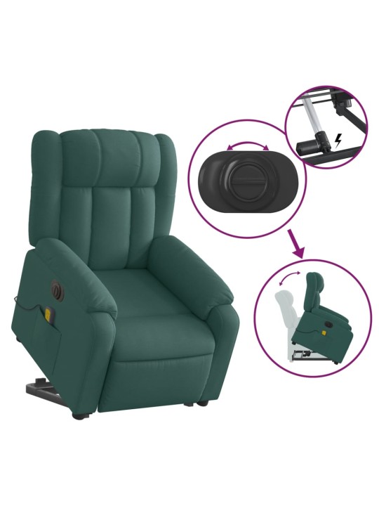 Elektrické zvedací masážní polohovací křeslo zelené textil