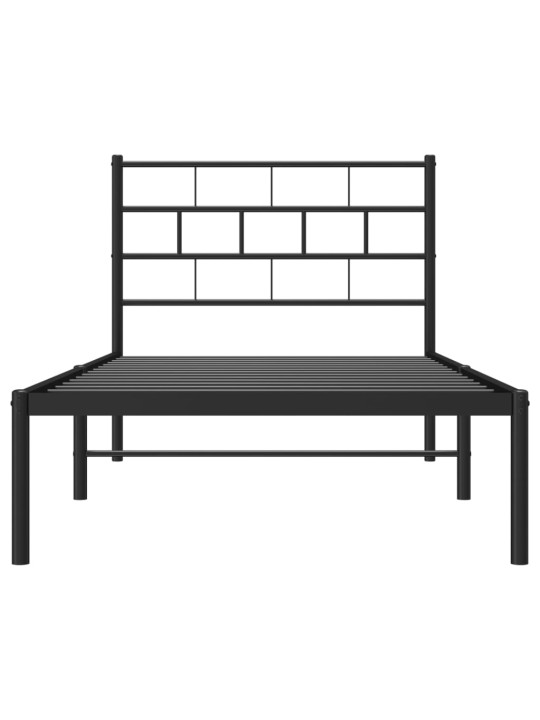 Kovový rám postele s čelem černý 90 x 200 cm
