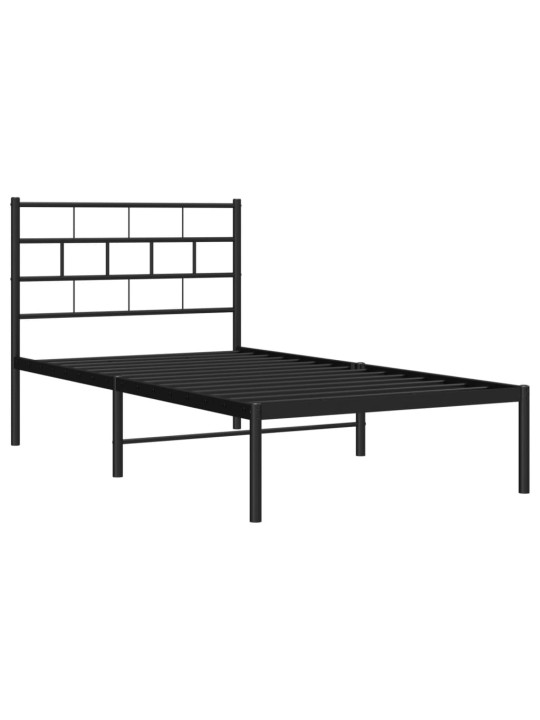Kovový rám postele s čelem černý 107 x 203 cm