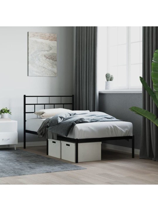 Kovový rám postele s čelem černý 107 x 203 cm