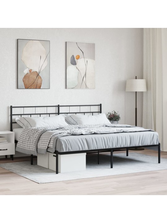 Kovový rám postele s čelem černý 180 x 200 cm