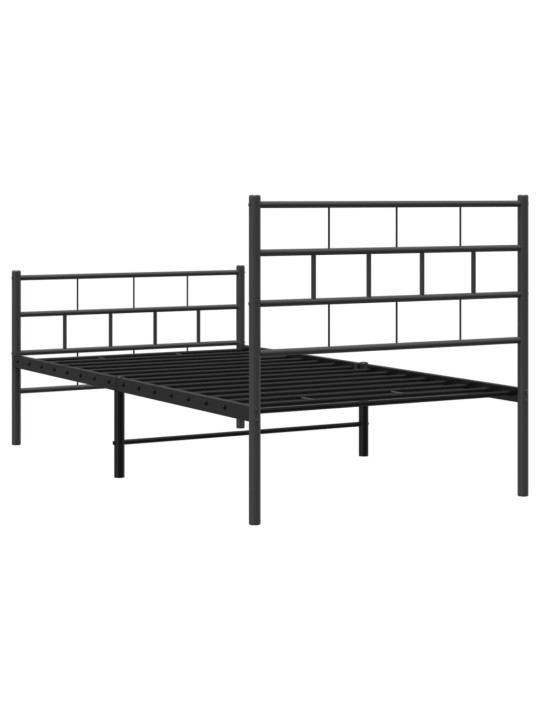 Kovový rám postele s hlavovým a nožním čelem černý 75 x 190 cm