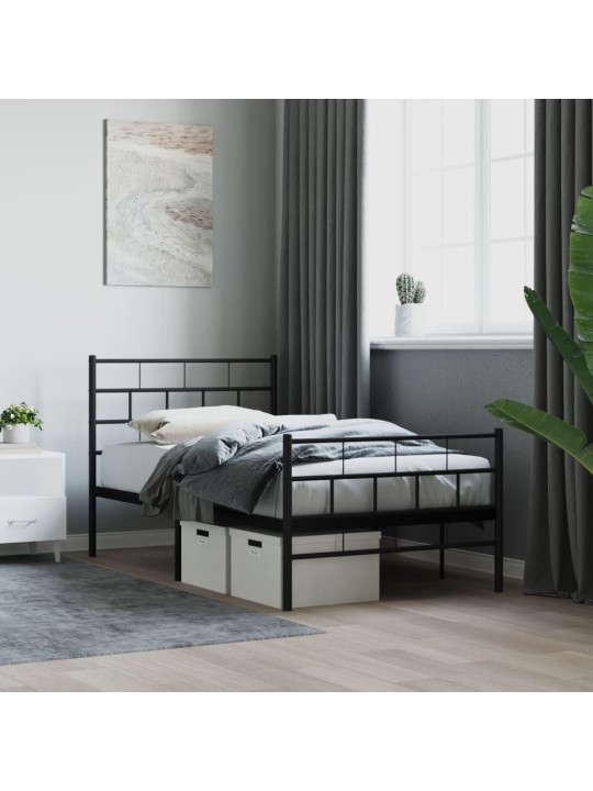 Kovový rám postele s hlavovým a nožním čelem černý 75 x 190 cm