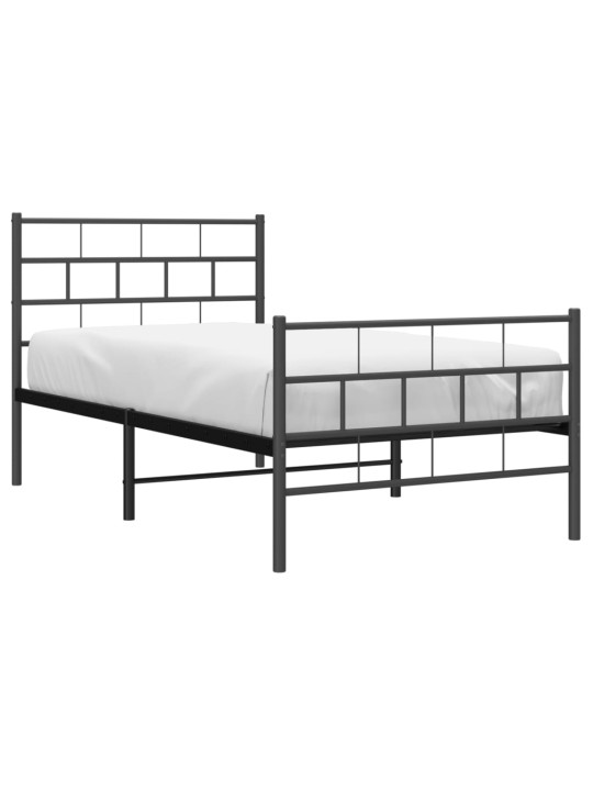 Kovový rám postele s hlavovým a nožním čelem černý 100 x 200 cm