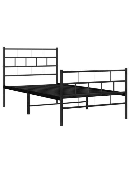 Kovový rám postele s hlavovým a nožním čelem černý 100 x 200 cm