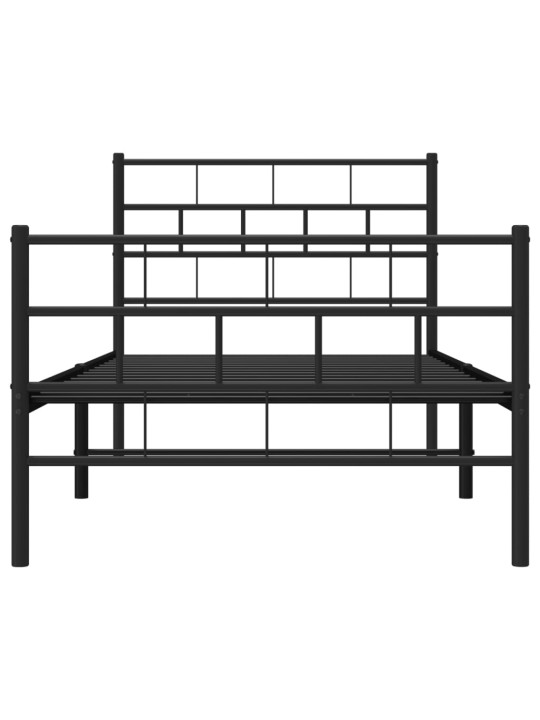 Kovový rám postele s hlavovým a nožním čelem černý 100 x 200 cm