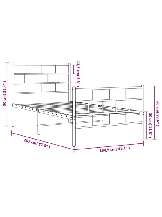 Kovový rám postele s hlavovým a nožním čelem černý 100 x 200 cm