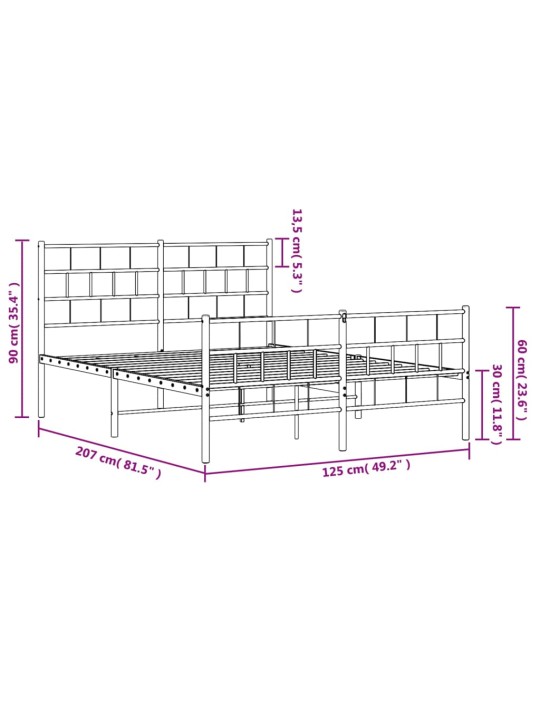 Kovový rám postele s hlavovým a nožním čelem černý 120 x 200 cm