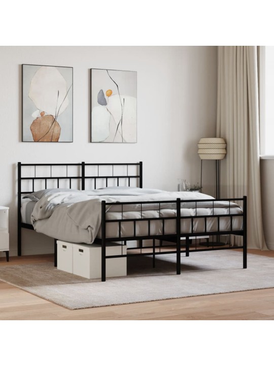 Kovový rám postele s hlavovým a nožním čelem černý 120 x 200 cm
