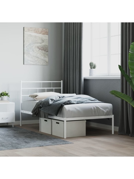 Kovový rám postele s čelem bílý 107 x 203 cm